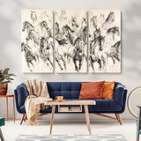 19433417-MGV-CV-36X24-Running Horses Wall Art Canvas Print, Framed Horse Sketch Art Picture Print, Galloping Herd Perfect Monochrome Western Decor