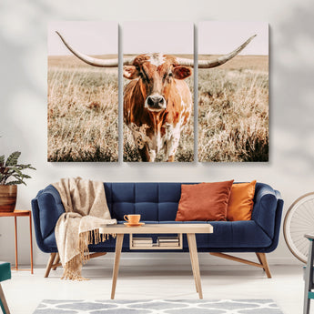 54986862-MGV-CV-36X24-Majestic Longhorn Wall Art – Canvas Print of Graceful Strength & Bold Spirit, Wild Plains Beauty Nature Inspired Rustic Decor for