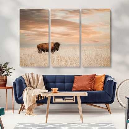 87282289-MGV-CV-36X24-Bison Wall Art Canvas Print, Framed Buffalo Art Picture Print, Western Prairie Perfect Rustic Decor Artwork