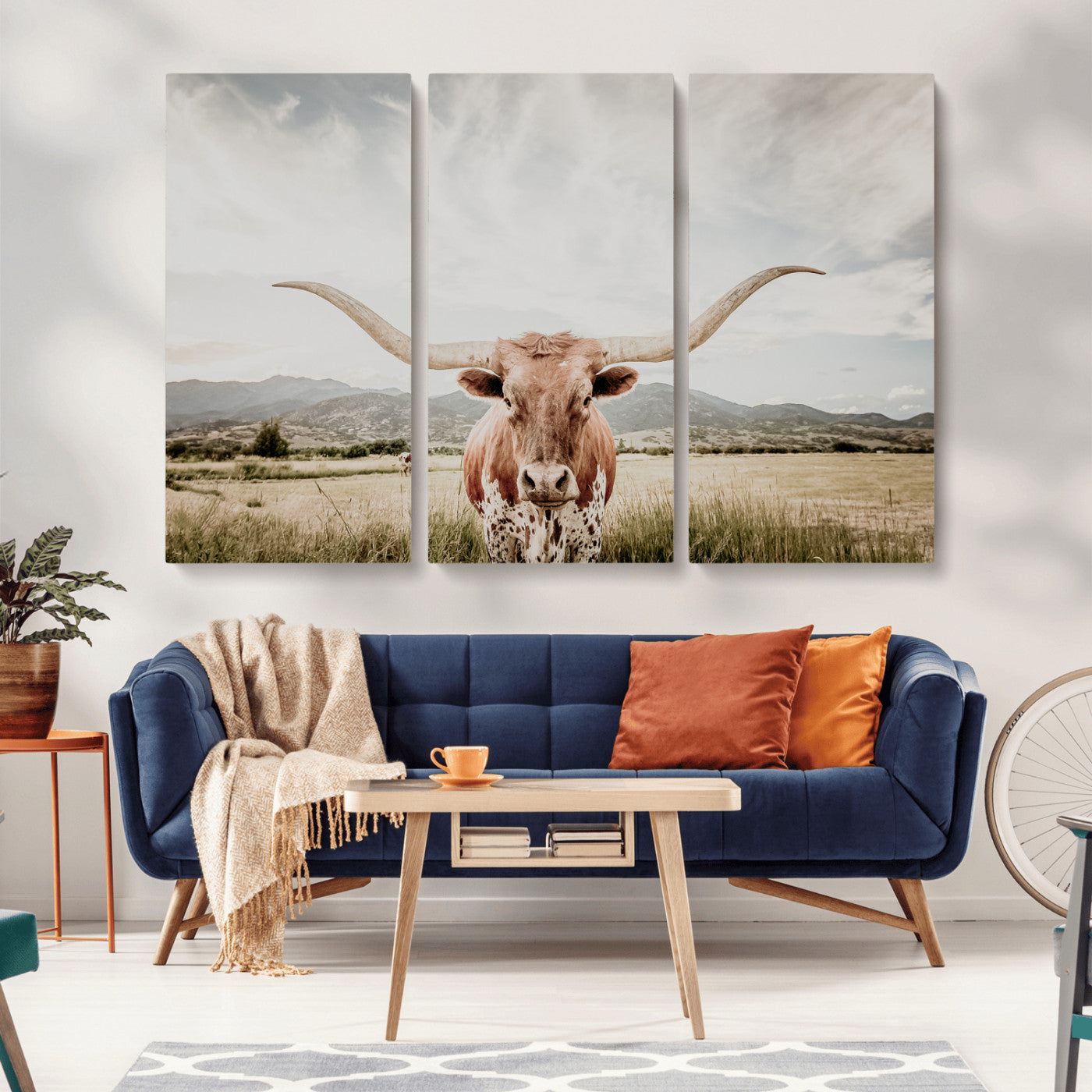 80054319-MGV-CV-36X24-Longhorn Wall Art – Rustic Western Canvas Print, Majestic Bull Artwork for Farmhouse, Ranch or Living Room