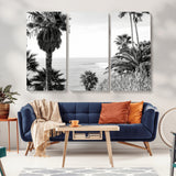 89458520-MGV-CV-36X24-Palm Trees Wall Art Canvas Print, Framed Coastal View Art Picture Print, Ocean Horizon Perfect Monochrome Coast Decor Artwork