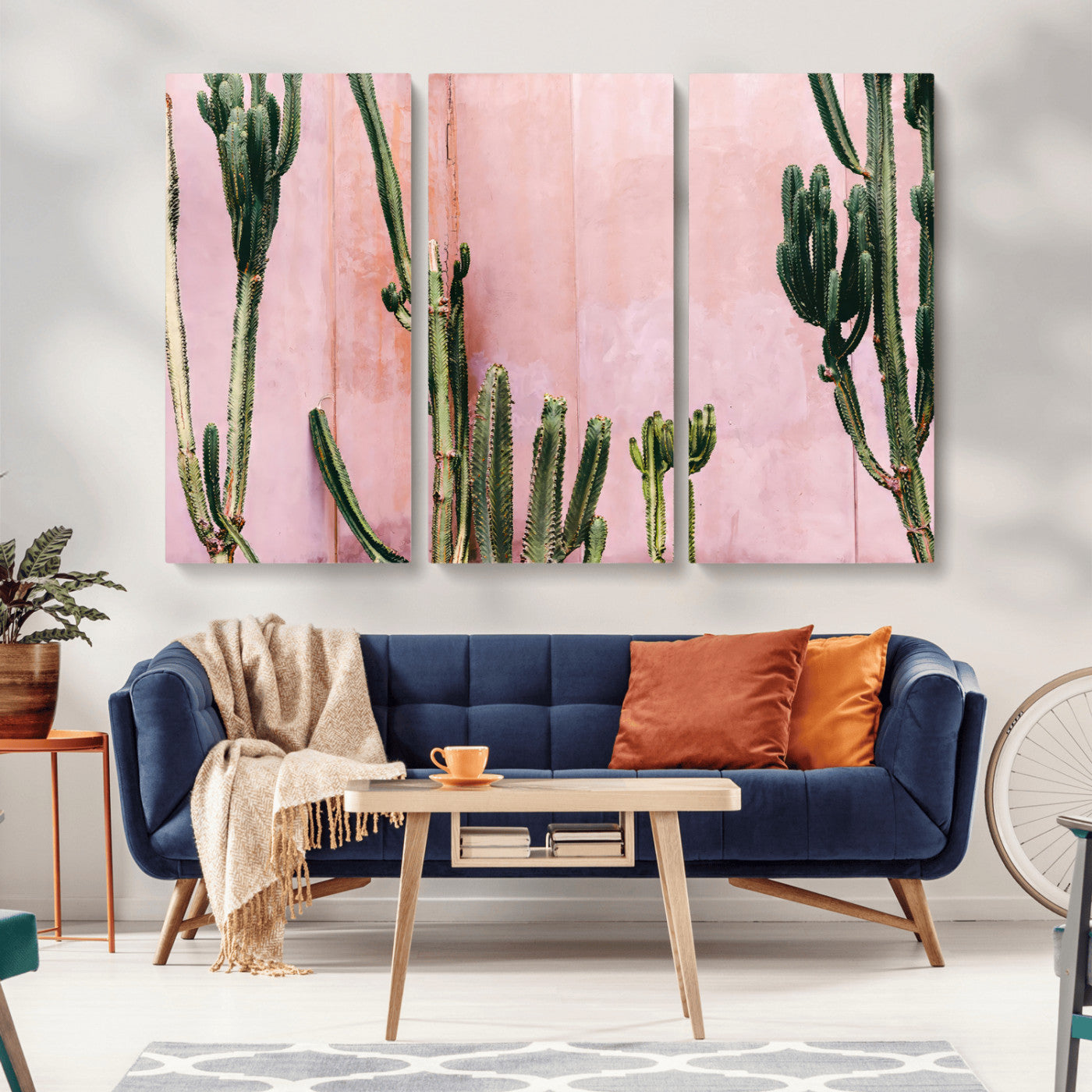 93119502-MGV-CV-36X24-Tall Cactus Wall Art Canvas Print, Framed Pink Wall Art Picture Print, Cactus Lines Perfect Modern Desert Decor Artwork