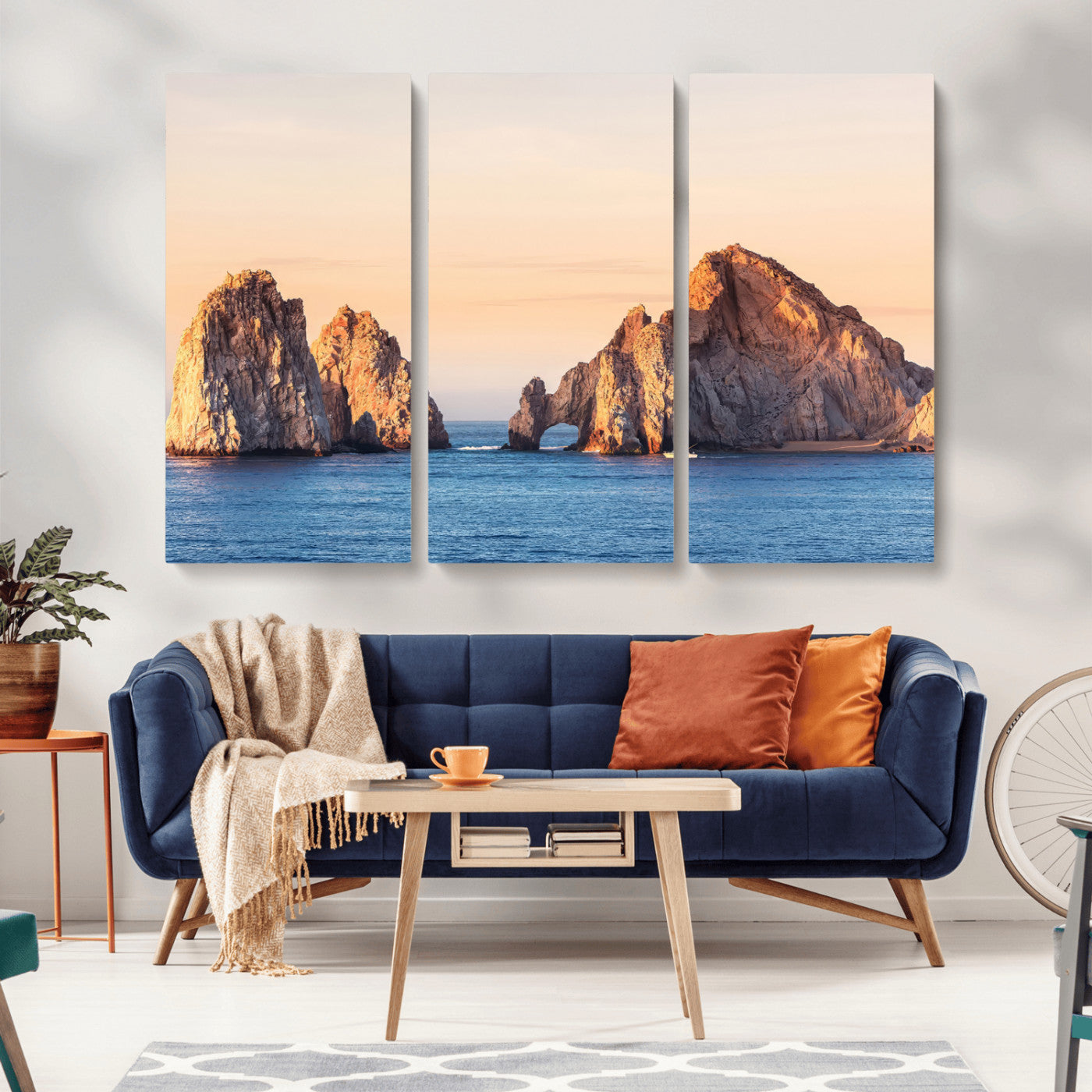 72996116-MGV-CV-36X24-El Arco Wall Art Canvas Print, Framed Cabo Rocks Art Picture Print, Ocean Arch Perfect Golden Coastal Landmark Decor Artwork