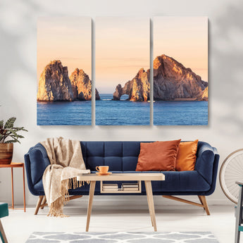 72996116-MGV-CV-36X24-El Arco Wall Art Canvas Print, Framed Cabo Rocks Art Picture Print, Ocean Arch Perfect Golden Coastal Landmark Decor Artwork