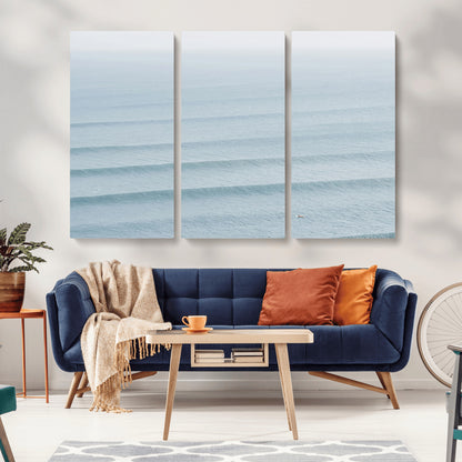 47814787-MGV-CV-36X24-Ocean Waves Wall Art Canvas Print, Framed Solo Surfer Art Picture Print, Wave Lines Perfect Minimalist Ocean Decor Artwork