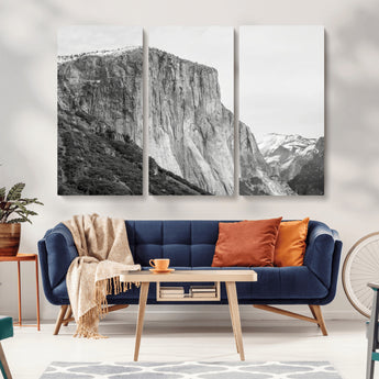 39393420-MGV-CV-36X24-El Capitan Wall Art Canvas Print, Framed Yosemite Cliff Art Picture Print, Monochrome Mountain Perfect Monochrome Sierra Decor
