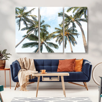 87247012-MGV-CV-36X24-Skyward Palm Trees Wall Art Canvas Print, Framed Tropical Sky Art Picture Print, Coconut Palm Perfect Tropical Skyview Decor
