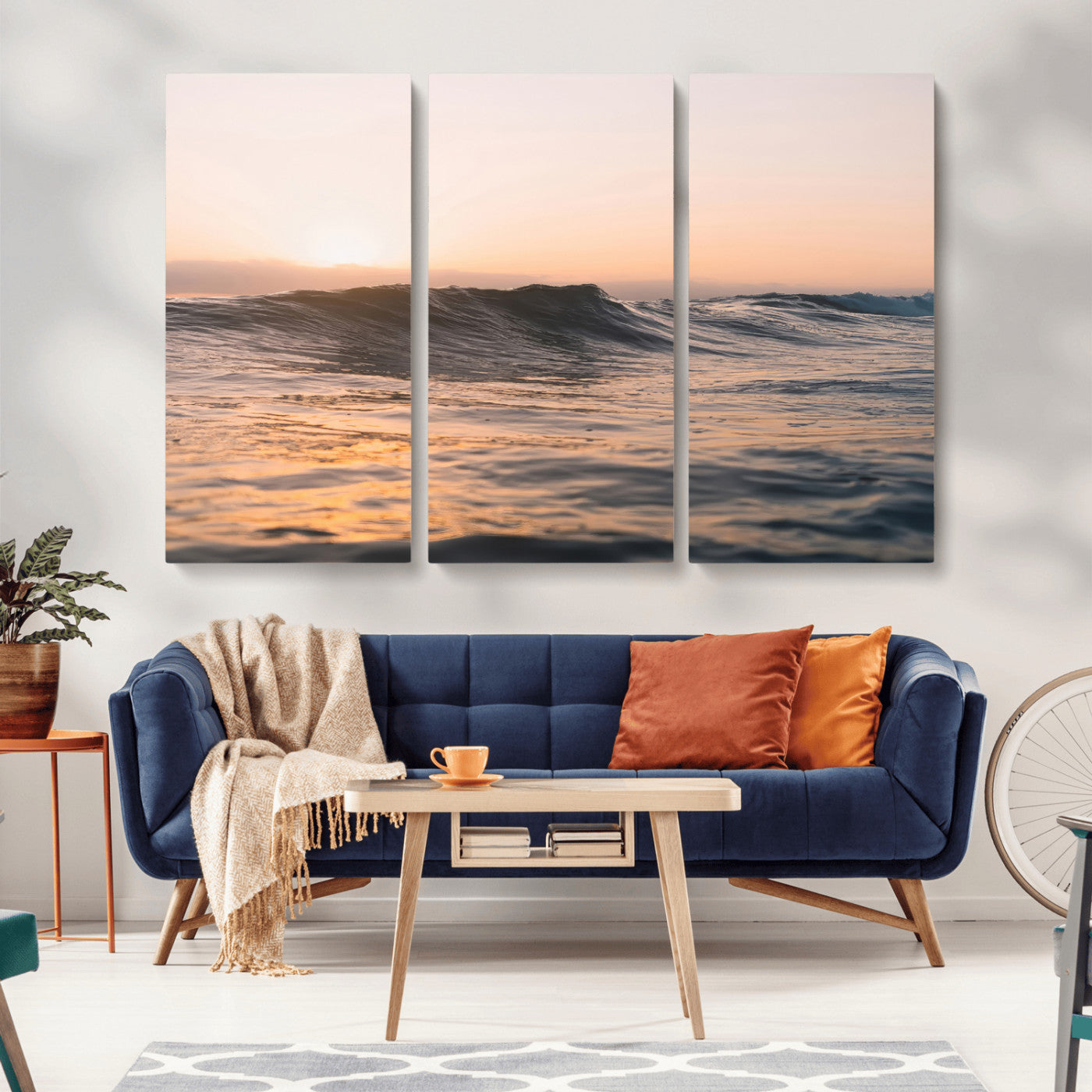 46299358-MGV-CV-36X24-Sunset Waves Wall Art Canvas Print, Framed Ocean Horizon Art Picture Print, Golden Water Perfect Golden Hour Coastal Decor Artwork
