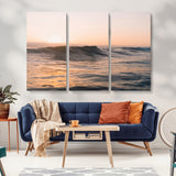 46299358-MGV-CV-36X24-Sunset Waves Wall Art Canvas Print, Framed Ocean Horizon Art Picture Print, Golden Water Perfect Golden Hour Coastal Decor Artwork