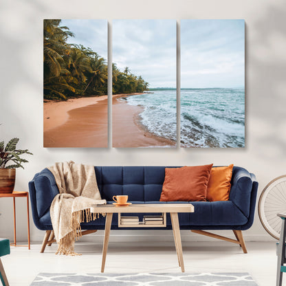 88125882-MGV-CV-36X24-Tropical Shoreline Wall Art Canvas Print, Framed Palm Trees Art Picture Print, Tropical Ocean Perfect Tropical Coastal Decor