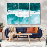 23828594-MGV-CV-36X24-Aerial Waves Wall Art Canvas Print, Framed Ocean Break Art Picture Print, Sea Foam Perfect Tropical Coastal Decor Artwork