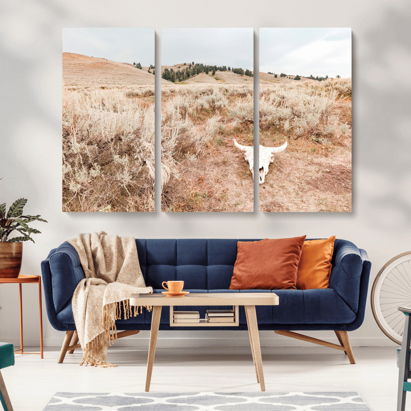 97234735-MGV-CV-36X24-Rustic Bones Wall Art Canvas Print, Framed Desert Sage Art Picture Print, Prairie Skull Perfect Minimal Rustic Decor Artwork