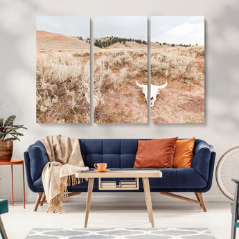 97234735-MGV-CV-36X24-Rustic Bones Wall Art Canvas Print, Framed Desert Sage Art Picture Print, Prairie Skull Perfect Minimal Rustic Decor Artwork