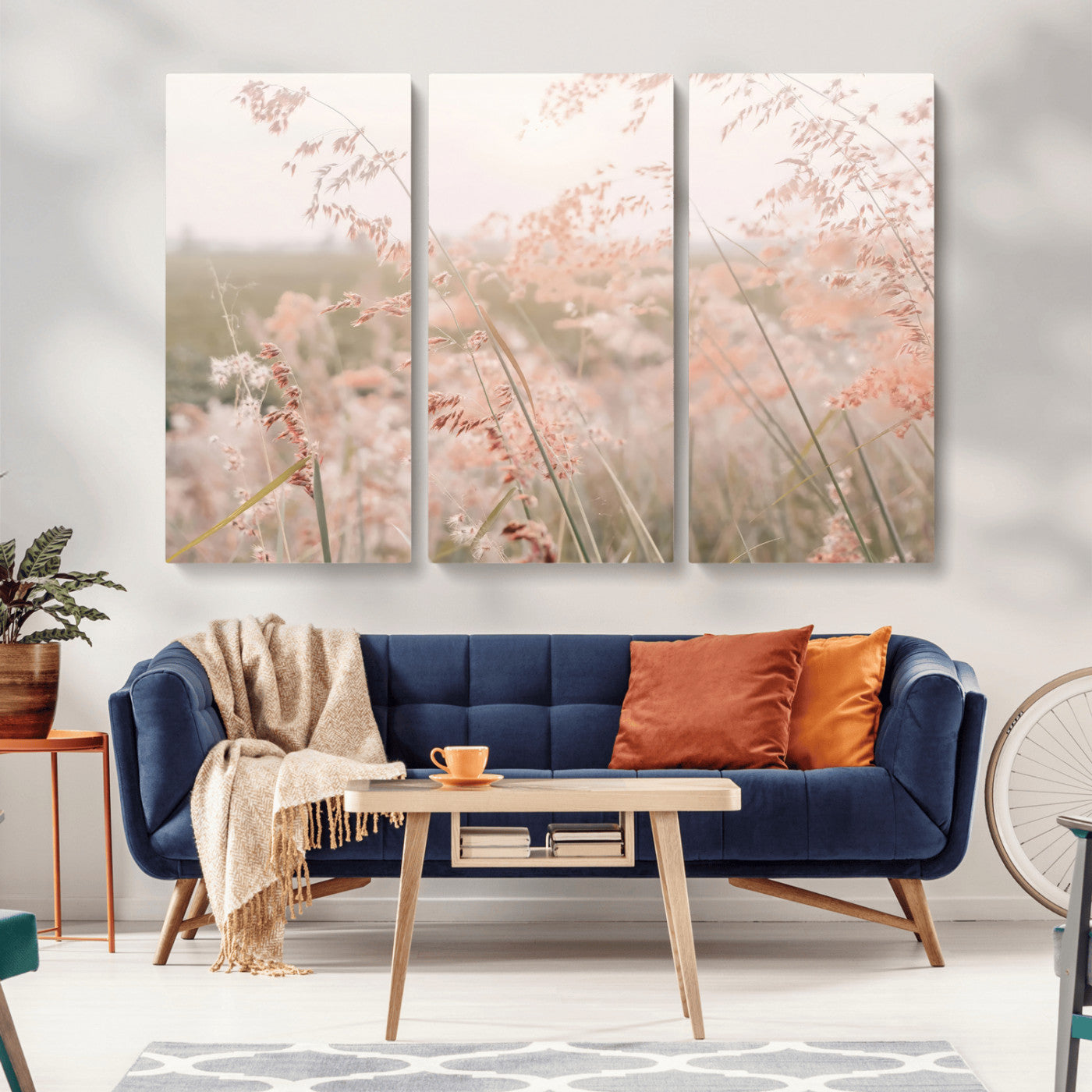 79164340-MGV-CV-36X24-Pastel Grasses Wall Art Canvas Print, Framed Soft Meadow Art Picture Print, Field in Breeze Perfect Pastel Minimal Decor Artwork