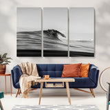 24029476-MGV-CV-36X24-Black Wave Wall Art Canvas Print, Framed Abstract Surf Art Picture Print, Minimalist Ocean Perfect Minimalist Coastal Decor