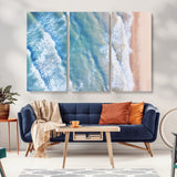 17641845-MGV-CV-36X24-Aerial Ocean Wall Art Canvas Print, Framed Blue Waves Art Picture Print, Sandy Shoreline Perfect Modern Coastal Decor Artwork