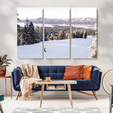 79857868-MGV-CV-36X24-Snowy Mountain Wall Art Canvas Print, Framed Ski Slope Art Picture Print, Winter Forest Perfect Modern Rustic Decor Artwork