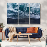 87941475-MGV-CV-36X24-Black Beach Wall Art Canvas Print, Framed Aerial Ocean Art Picture Print, Moody Coastal Perfect Modern Coastal Decor Artwork