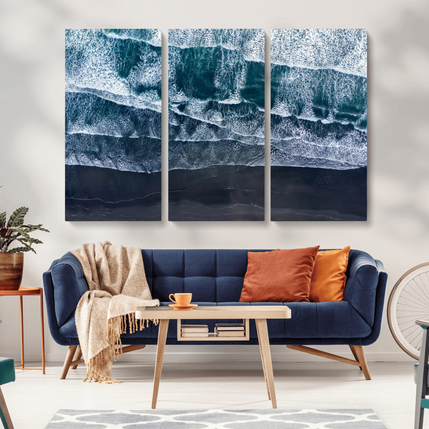 87941475-MGV-CV-36X24-Black Beach Wall Art Canvas Print, Framed Aerial Ocean Art Picture Print, Moody Coastal Perfect Modern Coastal Decor Artwork