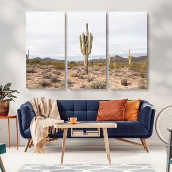 96147924-MGV-CV-36X24-Saguaro Cactus Wall Art Canvas Print, Framed Desert Cactus Art Picture Print, Earthy Desert Perfect Southwestern Boho Decor