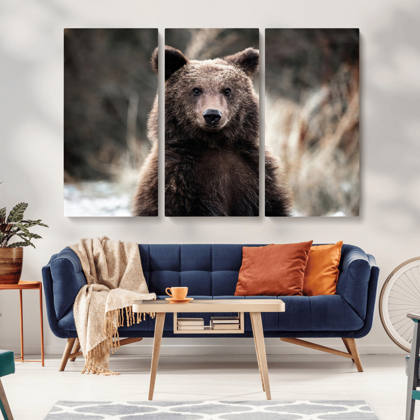 47112103-MGV-CV-36X24-Brown Bear Wall Art Canvas Print, Framed Forest Wildlife Art Picture Print, Woodland Bear Perfect Rustic Cabin Decor Artwork