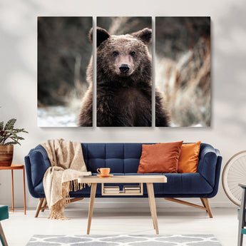 47112103-MGV-CV-36X24-Brown Bear Wall Art Canvas Print, Framed Forest Wildlife Art Picture Print, Woodland Bear Perfect Rustic Cabin Decor Artwork