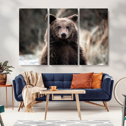47112103-MGV-CV-36X24-Brown Bear Wall Art Canvas Print, Framed Forest Wildlife Art Picture Print, Woodland Bear Perfect Rustic Cabin Decor Artwork