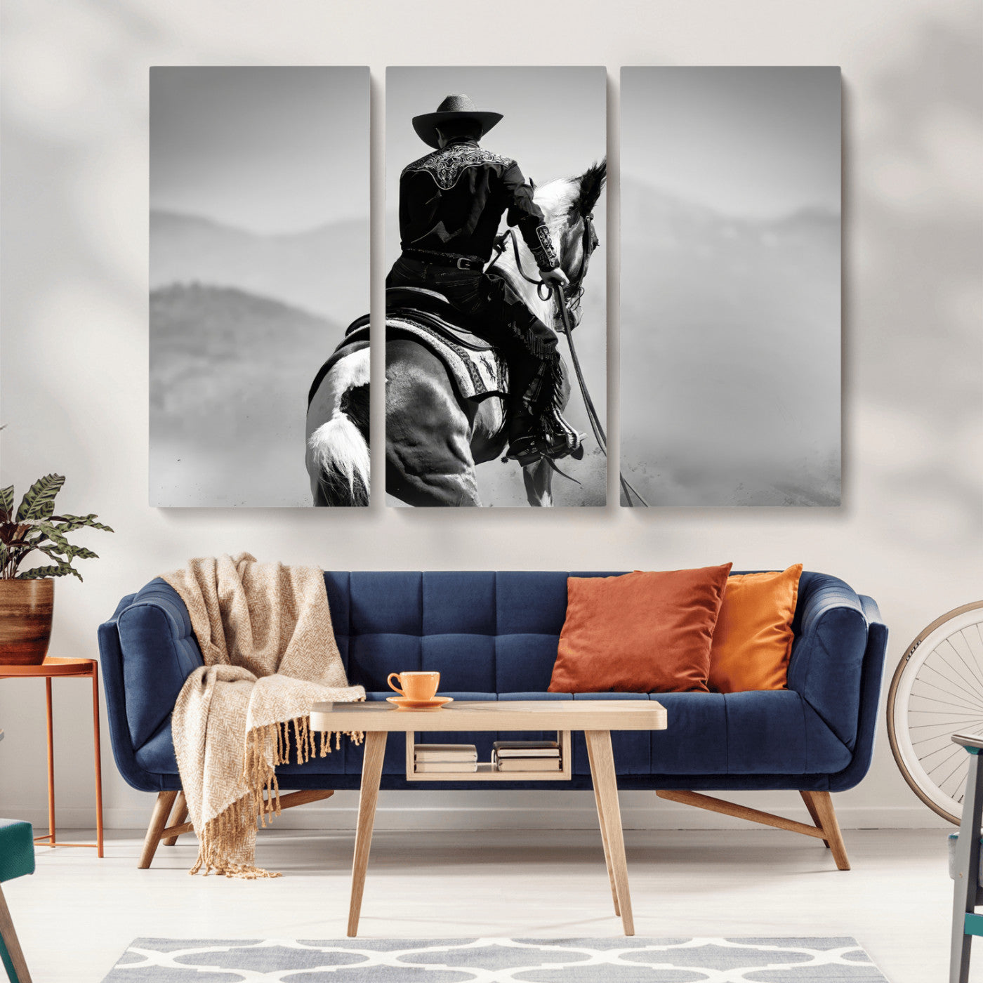 83102464-MGV-CV-36X24-Western Cowboy Wall Art Canvas Print, Framed Monochrome Horse Art Picture Print, Western Equestrian Perfect Rustic Western Decor