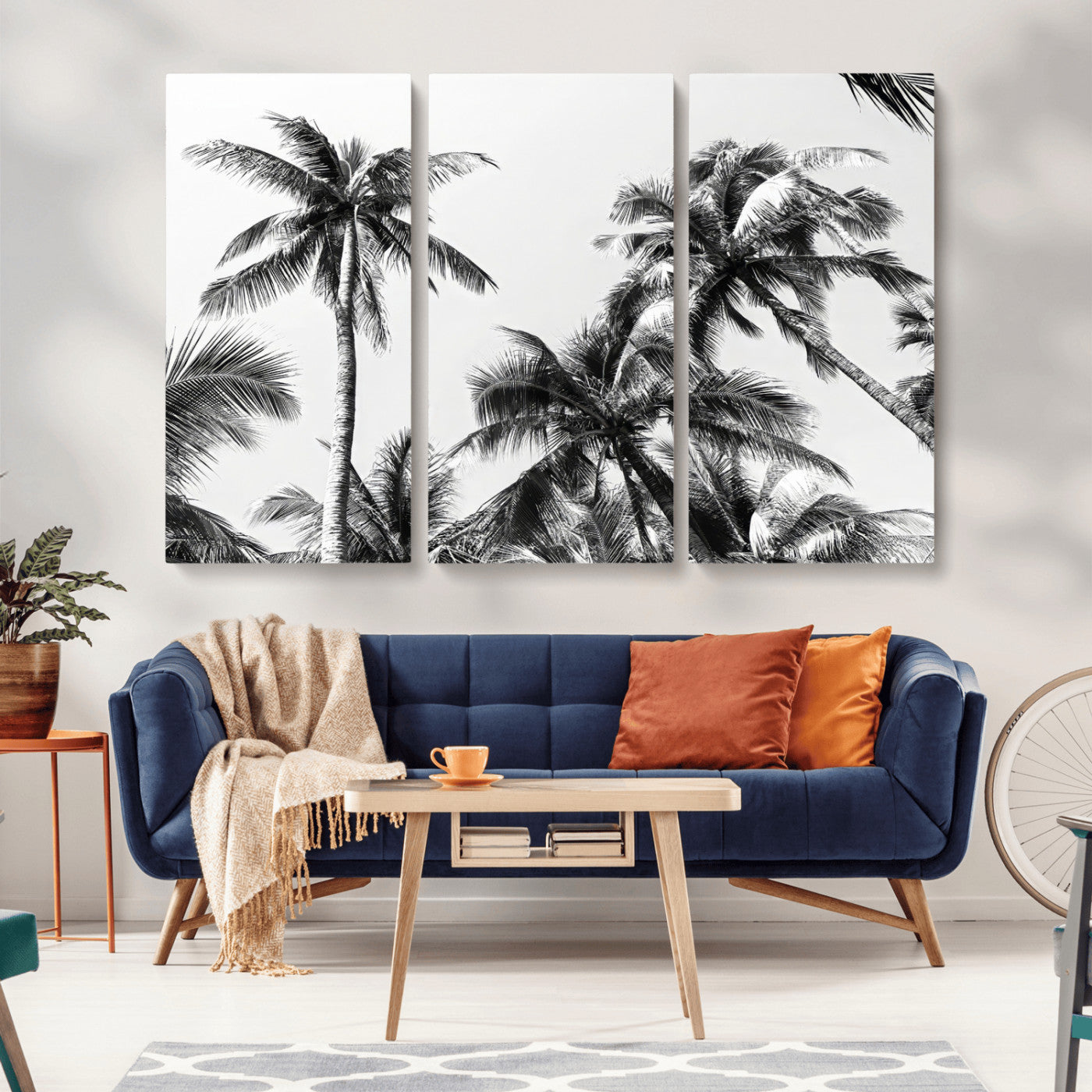 46641801-MGV-CV-36X24-Palm Tree Wall Art Canvas Print, Framed Black White Tropics Art Picture Print, Monochrome Palms Perfect Modern Tropical Minimalist
