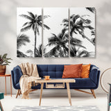 46641801-MGV-CV-36X24-Palm Tree Wall Art Canvas Print, Framed Black White Tropics Art Picture Print, Monochrome Palms Perfect Modern Tropical Minimalist