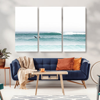 56345117-MGV-CV-36X24-Minimalist Surfing Wall Art Canvas Print, Framed Ocean Waves Art Picture Print, Soft Ocean Perfect Minimalist Coastal Decor