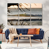24896468-MGV-CV-36X24-Sunset Surf Wall Art Canvas Print, Framed Golden Waves Art Picture Print, Tropical Ocean Perfect Tropical Boho Decor Artwork