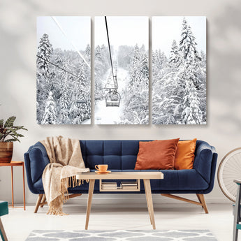 44705668-MGV-CV-36X24-Winter Forest Wall Art Canvas Print, Framed Snowy Forest Art Picture Print, Ski Lift Perfect Scandinavian Decor Artwork