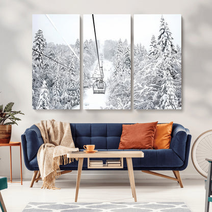 44705668-MGV-CV-36X24-Winter Forest Wall Art Canvas Print, Framed Snowy Forest Art Picture Print, Ski Lift Perfect Scandinavian Decor Artwork