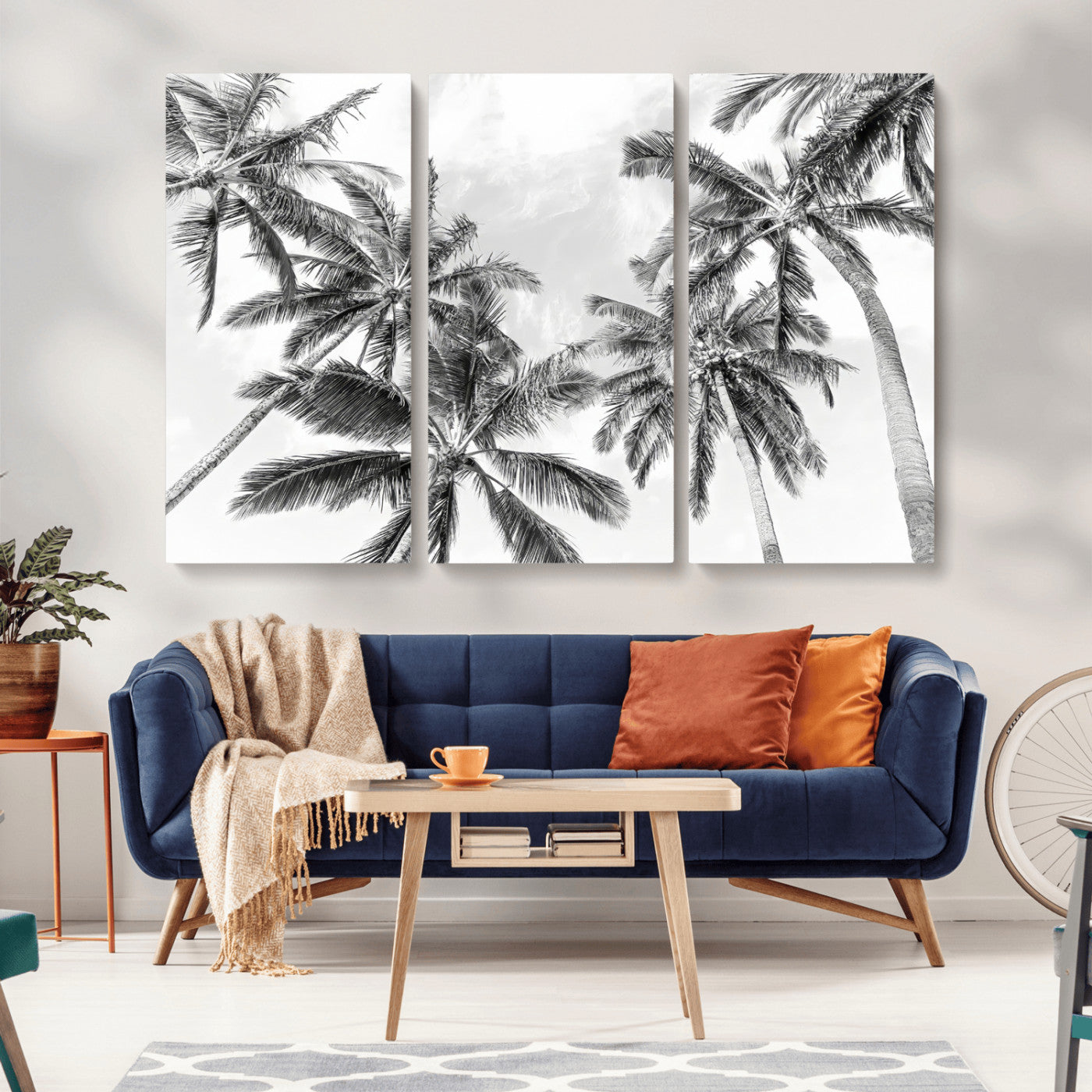 62113786-MGV-CV-36X24-Black White Palm Wall Art Canvas Print, Framed Monochrome Tropics Art Picture Print, Minimalist Beach Perfect Coastal Minimalist