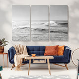 98634812-MGV-CV-36X24-Black and White Ocean Waves Wall Art – Minimalist Sea Canvas Print, Coastal Photography Decor for Living Room, Bedroom or Office