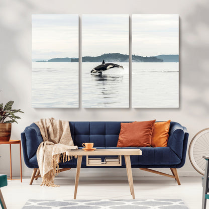 10157174-MGV-CV-36X24-Orca Whale Wall Art Canvas Print, Framed Black White Whale Art Picture Print, Minimalist Ocean Perfect Coastal Minimalist Decor