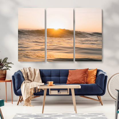 16973771-MGV-CV-36X24-Calm Water Wall Art Canvas Print, Framed Sunset Waves Art Picture Print, Coastal Warmth Perfect Warm Minimalist Decor Artwork