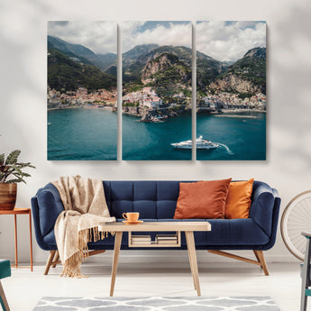 20321590-MGV-CV-36X24-Amalfi Coast Wall Art Canvas Print, Framed Italy Travel Art Picture Print, Mediterranean Landscape Perfect Mediterranean Coastal