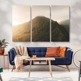 42338636-MGV-CV-36X24-Golden Mountain Wall Art Canvas Print, Framed Misty Summit Art Picture Print, Rugged Landscape Perfect Moody Wilderness Decor