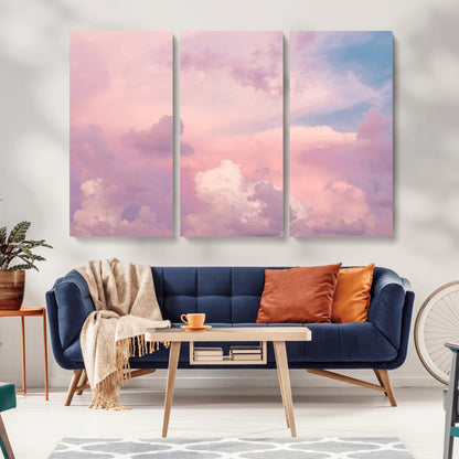 22874890-MGV-CV-36X24-Pastel Sky Wall Art Canvas Print, Framed Dreamy Cloudscape Art Picture Print, Sunset Glow Perfect Minimalist Serenity Decor
