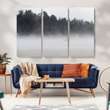 59703275-MGV-CV-36X24-Surfer in Fog Wall Art Canvas Print, Framed Foggy Beach Art Picture Print, Coastal Surf Perfect Moody Coastal Decor Artwork