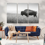 28435251-MGV-CV-36X24-Bison In Prairie Wall Art Canvas Print, Framed Rustic Wildlife Art Picture Print, Wild Buffalo Perfect Rustic Western Decor