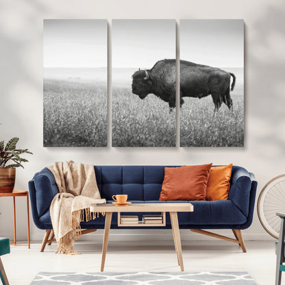 28435251-MGV-CV-36X24-Bison In Prairie Wall Art Canvas Print, Framed Rustic Wildlife Art Picture Print, Wild Buffalo Perfect Rustic Western Decor
