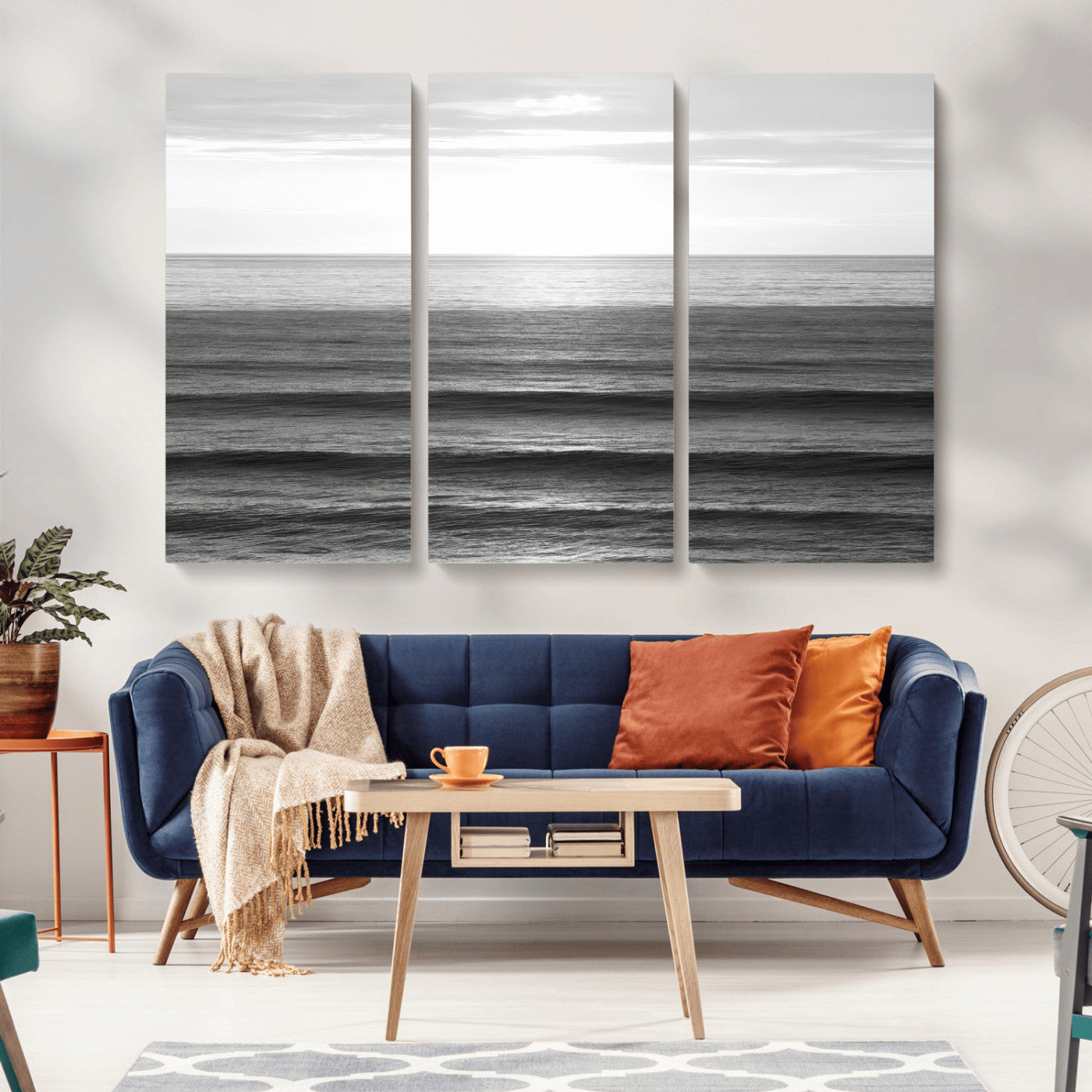 47305203-MGV-CV-36X24-Monochrome Ocean Wall Art Canvas Print, Framed Moody Ocean Art Picture Print, Calm Ocean Perfect Minimalist Coastal Decor Artwork