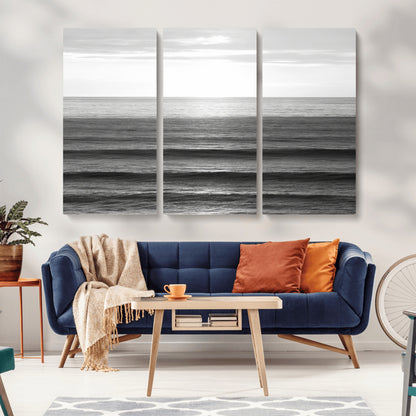 47305203-MGV-CV-36X24-Monochrome Ocean Wall Art Canvas Print, Framed Moody Ocean Art Picture Print, Calm Ocean Perfect Minimalist Coastal Decor Artwork