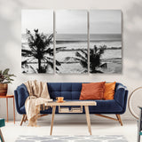 17508038-MGV-CV-36X24-Tropical Coastline Wall Art Canvas Print, Framed Palm Trees Art Picture Print, Ocean Waves Perfect Minimalist Coastal Decor