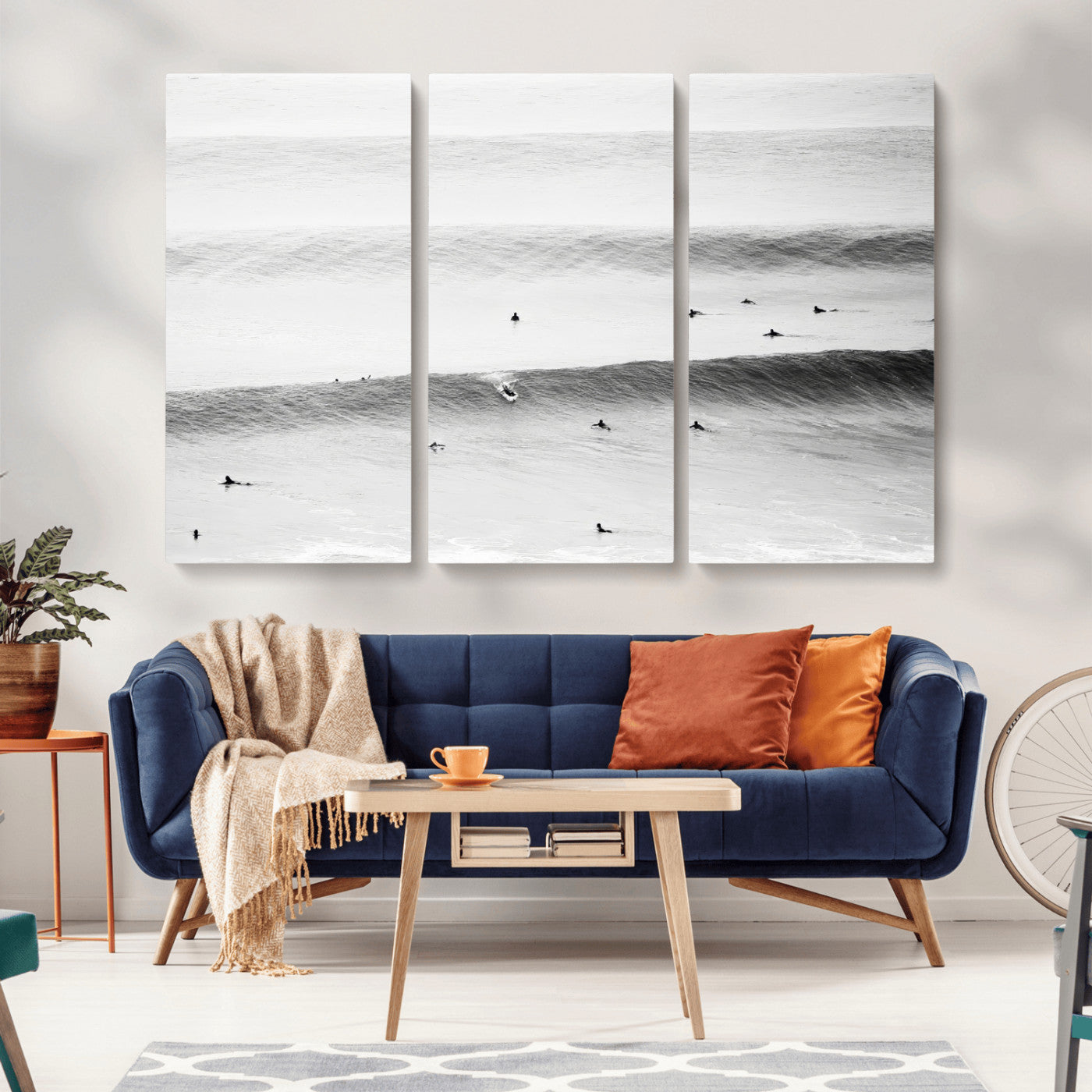 54291445-MGV-CV-36X24-Black White Ocean Wall Art Canvas Print, Framed Coastal Sport Art Picture Print, Ocean Culture Perfect Minimalist Coastal Decor