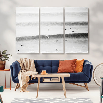 54291445-MGV-CV-36X24-Black White Ocean Wall Art Canvas Print, Framed Coastal Sport Art Picture Print, Ocean Culture Perfect Minimalist Coastal Decor