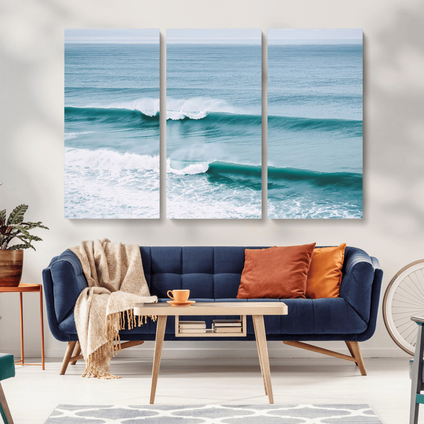 73692470-MGV-CV-36X24-Ocean Swell Wall Art Canvas Print, Framed Surf Waves Art Picture Print, Blue Water Perfect Coastal Dynamic Decor Artwork